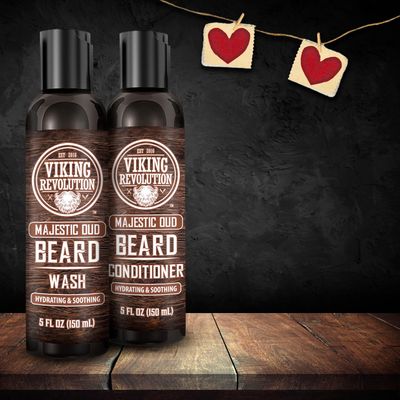 Viking Revolution Beard Wash and Beard Conditioner for Men with Argan Oil and Jojoba Oil - Beard Softener and Strengthener Beard Care Beard Shampoo and Conditioner with Beard Oil (5oz, Majestic Oud)