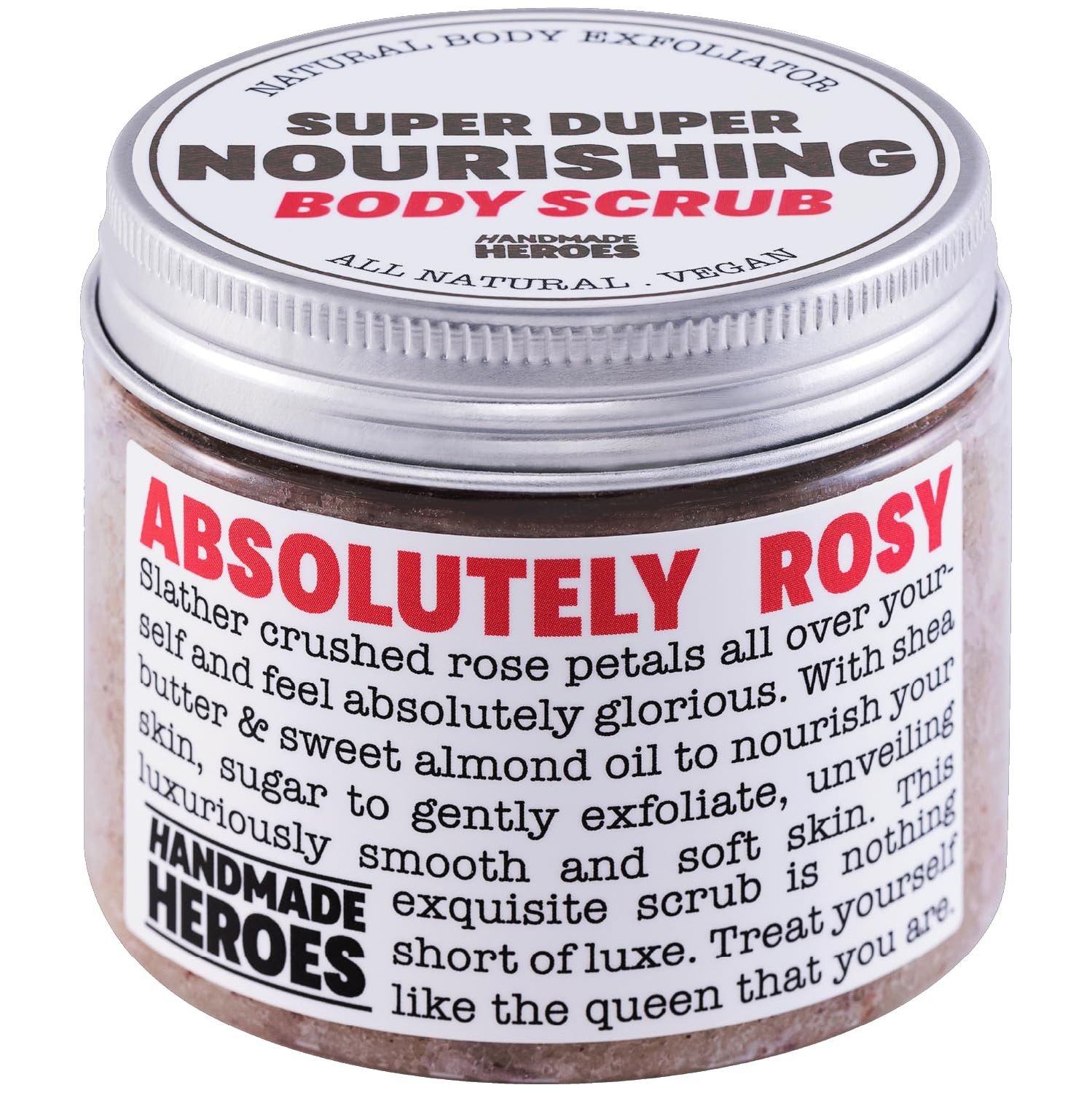 Rose Petal Scrub Foot &amp; Body Exfoliator Infused with Vitamin E and Rose Natural Exfoliating Sugar Body Scrub for Toning Cellulite Skin Care by Handmade Heroes