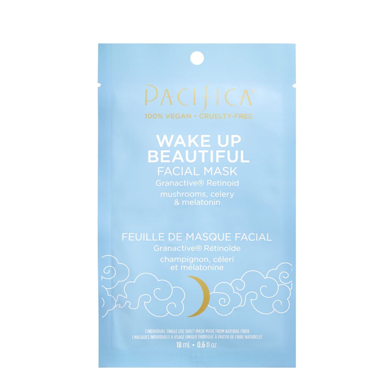 Pacifica Sheet Face Mask - Wake Up Beautiful with Granactive Retinoid, Mushrooms &amp; Melatonin - Anti-Aging Mask for Fine Lines &amp; Wrinkles, Vegan &amp; Cruelty-Free, 1 Sheet