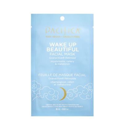 Pacifica Sheet Face Mask - Wake Up Beautiful with Granactive Retinoid, Mushrooms &amp; Melatonin - Anti-Aging Mask for Fine Lines &amp; Wrinkles, Vegan &amp; Cruelty-Free, 1 Sheet