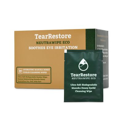TearRestore NeutraWipe Eco Manuka Honey Eyelid Wipes | Ultra-Soft Biodegradable Eyelash Cleanser For Blepharitis &amp; Dry, Itchy, Swollen, Irritated Eyes (30 Count)