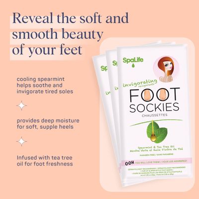 SpaLife Softening Care Foot Sockies (8-Pack) - Spearmint &amp; Tea Tree Oil, Exfoliating Pack for Healthy Feet, Intensive Repair, Callus Remover Sockies, Dry Skin Solution, Moisturizing Foot Treatment