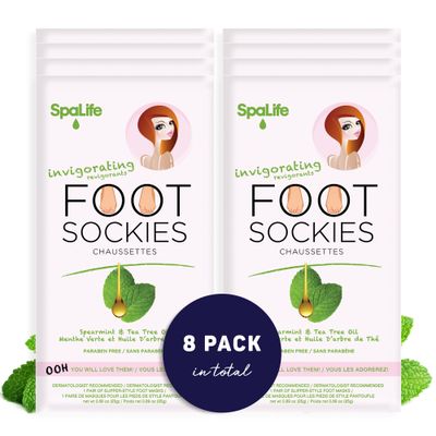 SpaLife Softening Care Foot Sockies (8-Pack) - Spearmint &amp; Tea Tree Oil, Exfoliating Pack for Healthy Feet, Intensive Repair, Callus Remover Sockies, Dry Skin Solution, Moisturizing Foot Treatment