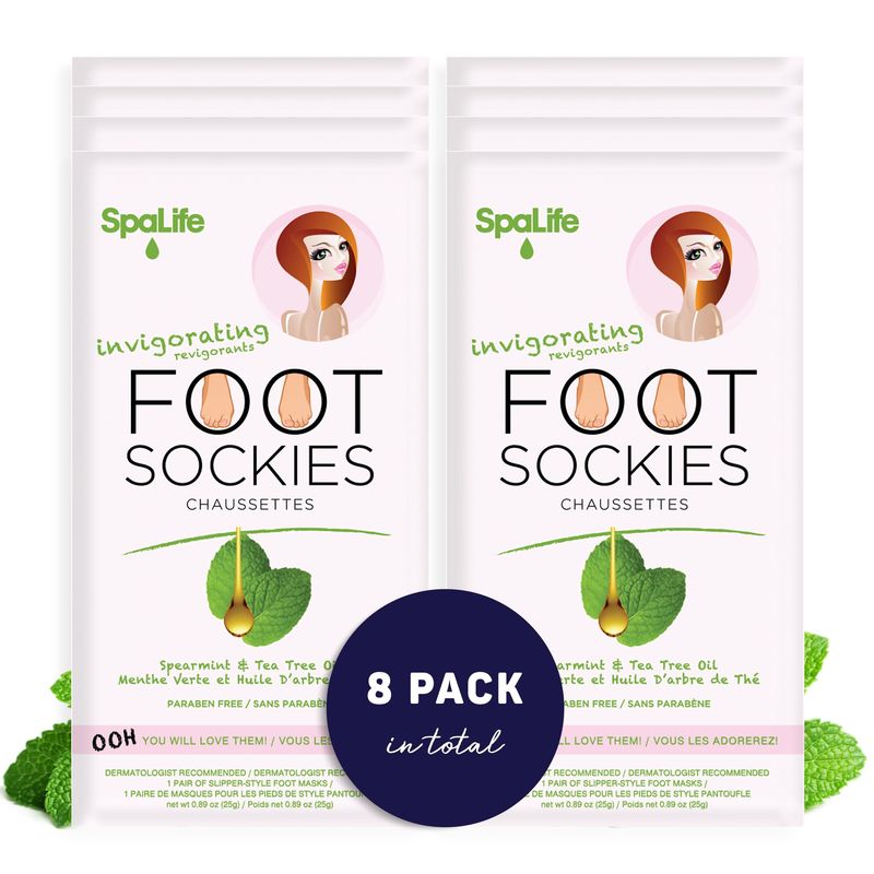 SpaLife Softening Care Foot Sockies (8-Pack) - Spearmint &amp; Tea Tree Oil, Exfoliating Pack for Healthy Feet, Intensive Repair, Callus Remover Sockies, Dry Skin Solution, Moisturizing Foot Treatment