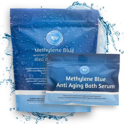 Methylene Blue Bath Soak | Age Defying Bath Serum for Aging and Fragile Skin | Bath Supplement for Defying The Signs of Aging Skin | USP Pharmaceutical Grade | 10 Dissolvable Bath Sachets