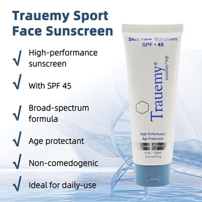 trauemy Sport Face Sunscreen - Broad-Spectrum Face Sunscreen & Light Moisturizer SPF45 - Water Resistant Sunscreen For Face & Sweatproof - Natural Face Moisturizing for Daily Use-SPF45-4 Ounces