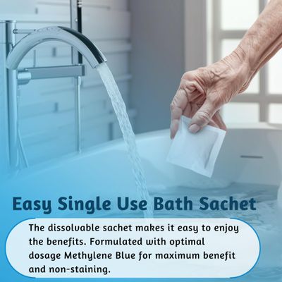 Methylene Blue Bath Soak | Age Defying Bath Serum for Aging and Fragile Skin | Bath Supplement for Defying The Signs of Aging Skin | USP Pharmaceutical Grade | 10 Dissolvable Bath Sachets