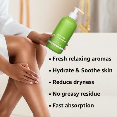 Wet Skin Moisturizer In-Shower Oil Body Conditioner Natural Post Shower Care for Body &amp; Legs Soft Skin 2 in 1 Soothing Bath Oil &amp; Shower Oil Sunburn - Aloe Vera Oats Honey Jojoba Self Care Spa Gift
