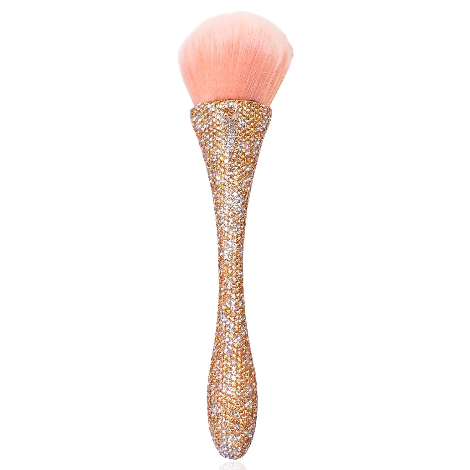 XEAOHESY 1pc Gold Mineral Powder Brush Inlay Gold Clear Rhinestones Blush Brush Soft Fluffy Foundation Brush Large Face Powder Makeup Brushes Kabuki Brush for Powder Cosmetic Nail Dust Brush