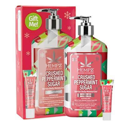 Hempz Crushed Peppermint Sugar Gift Set , Body Lotion and Lip Balm, for Men &amp; Women