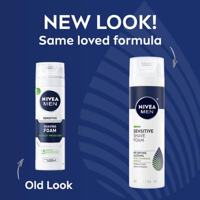 NIVEA MEN Sensitive Shave Foam with Vitamin E, Soothing Chamomile and Witch Hazel Extracts, 6 Pack of 7 Oz Cans