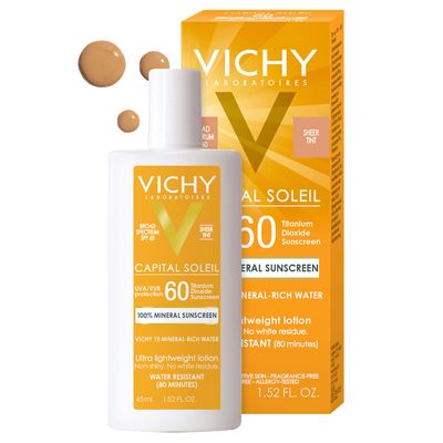 Vichy Capital Soleil Tinted Mineral Sunscreen for Face SPF 60, Titanium Dioxide Face Sunscreen, Travel Size Sunscreen, Water Resistant, Light weight Sun Protection Creams, Gels, &amp; Lotions