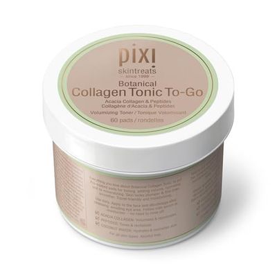 Pixi Botanical Collagen Tonic to-Go,Volumizing &amp; Hydrating Toning Pads, Enhanced with Peptides &amp; Botanicals to Firm &amp; Revitalize, Alcohol-Free Daily Moisturizing Toner Pads On The Go, 60 Pads