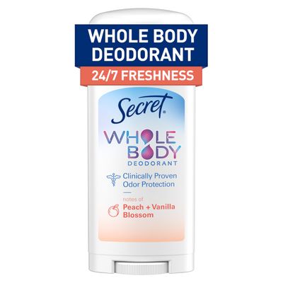 Secret Whole Body Deodorant Stick for Women, Peach &amp; Vanilla Scent, Aluminum Free Deodorant Stick, 72 HR Odor Protection, 2.4 oz