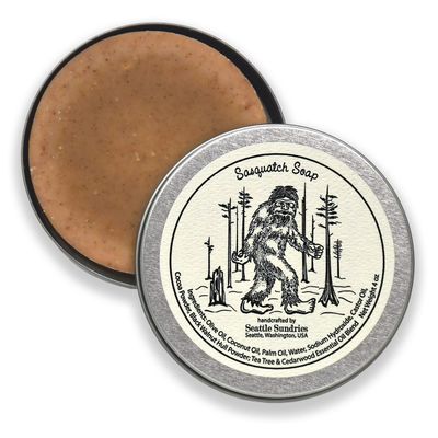 Seattle Sundries Sasquatch Soap Bar Natural Skin Care, 1 (4oz) Handmade Soap Bar in a Retro Aesthetic Gift Tin with a Woodsy Scent, Camp &amp; Bigfoot Gift Idea