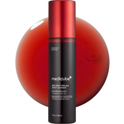 medicube Red Body Peeling Shot, Body Spray Cleanser for Strawberry skin, AHA + BHA + Succinic Acid Helps Reduce Body Breakouts and Bumpy Skin, Smoothing and Exfoliating, 3.88 oz.