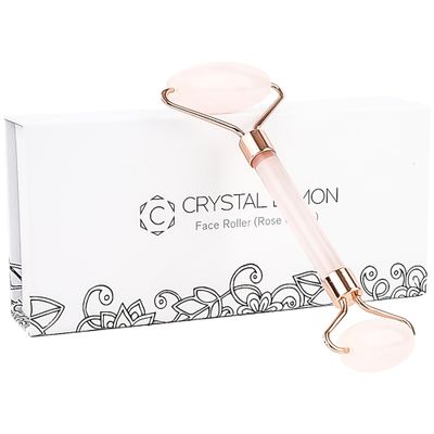 Natural Jade Roller for Face - Aging Wrinkles, Puffiness Facial Skin Massager Treatment Therapy - Premium Jade Stone, by Crystal Lemon (Rose Quartz)