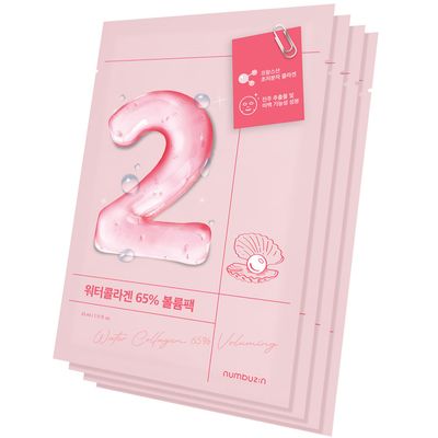 numbuzin No.2 Sheet Mask | Water Collagen 65% Voluming Sheet Mask | Premium Collagen Face Mask | Firm, Supple Skin, Adenosine, Niacinamide, Peptide | Radiance, Hydration | Korean Skincare