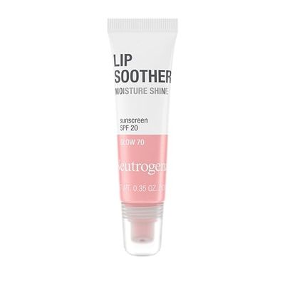 Neutrogena MoistureShine Lip Soother Gloss with SPF 20 Sun Protection, High Gloss Tinted Lip Moisturizer with Hydrating Glycerin and Soothing Cucumber for Dry Lips, Glow 70, .35 oz 2 pack