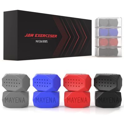 Mayena Jaw Exerciser for Men &amp; Women | 4 Resistance Levels (8pcs) Silicone Jawline Exerciser Set | Powerful Jaw Trainer &amp; Jawline Shaper for All Level Users | Slims, Tones &amp; Defines the Face