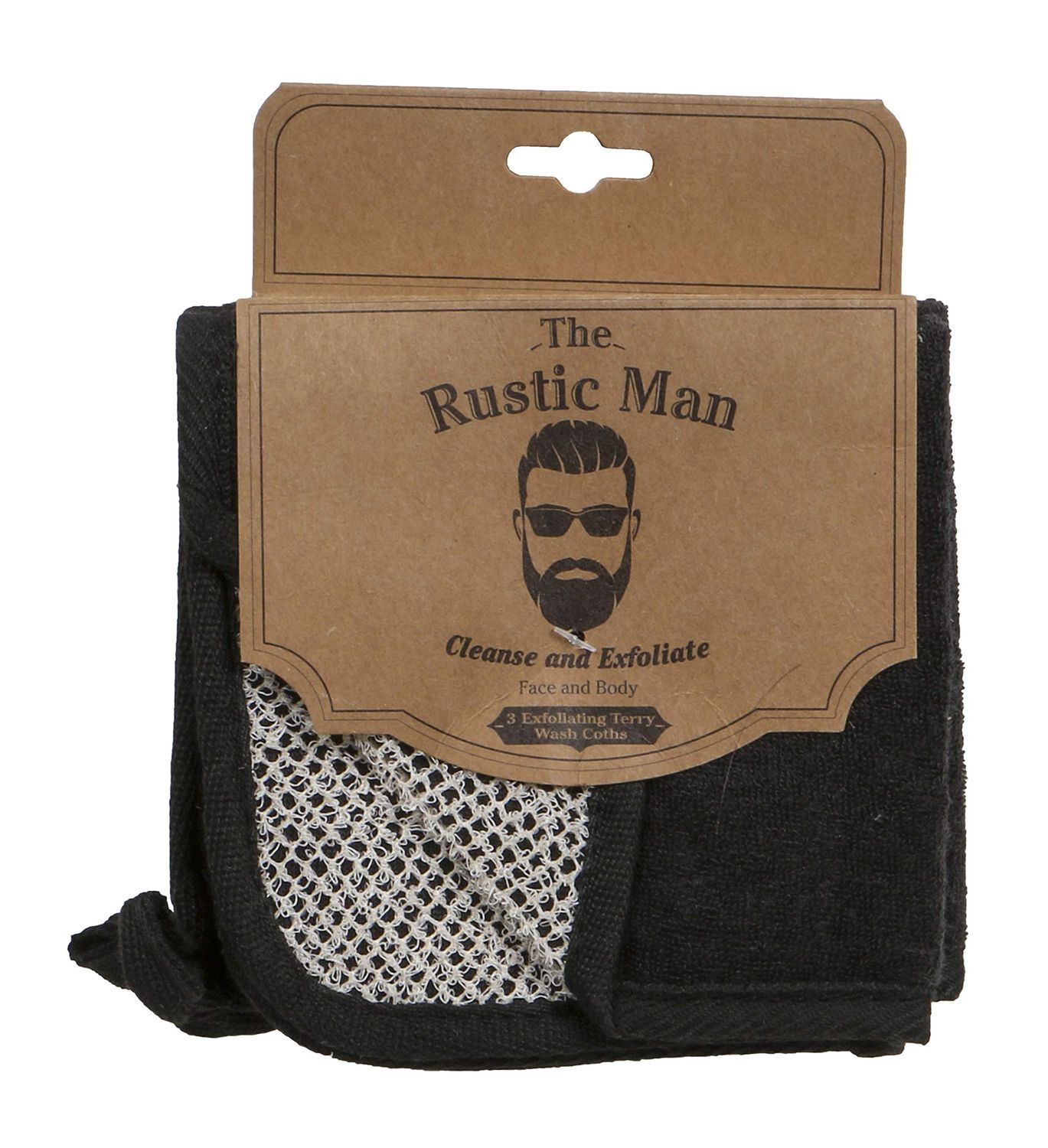 The Rustic Man Terry Wash Cloths for Face and Body, Dual-Sided Cleansing and Exfoliating Washcloths, Machine Wash, Black, 3 Count