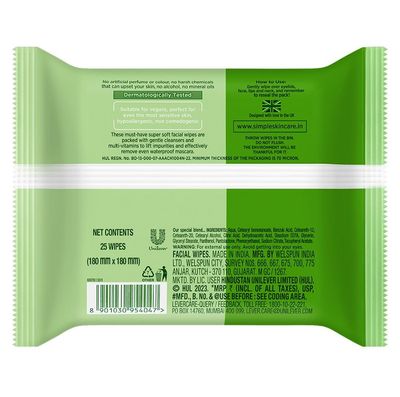 Simple Kind to Skin Cleansing Facial Wipes, 25 Count (Pack of 6)