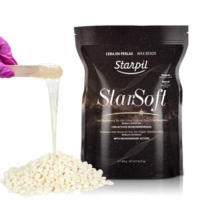 Starpil Wax 1000g - StarSoft Film Hard Wax Beads Bag 2.2lb. Professional Hair Removal Wax for Estheticians. Wax Beans for Sensitive Skin.