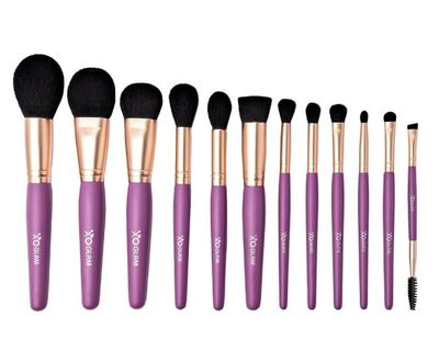 XO Glam 12Pcs Purple Passion Makeup Brush Set Premium Synthetic Blending Buffer Powder Eye Shading Eyeshadow Pencil Foundation Highlighter Cosmetics Brushes