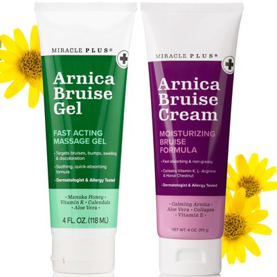 Miracle Plus Arnica Cream Bruise Relief Lotion + Arnica Bruise Gel For Bruising And Swelling On Skin | Bruise Cream Extra Strength Vitamin K Cream | Moisturizing Bruise Formula Skin Care Gel, 2pc Set