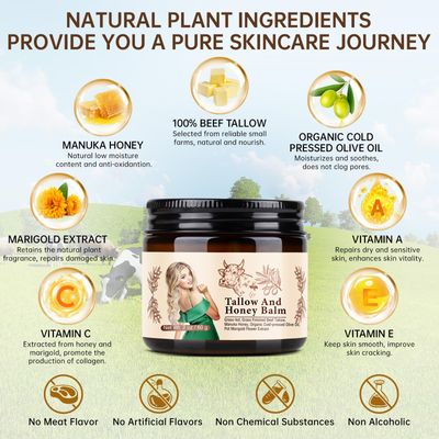 RodPere Grass Fed Beef Tallow Cream For Skin, Organic Beef Tallow and Honey Moisturizer For Dry Skin, Deep Moisturizing Tallow Body Butter Lotion For Cracked Skin Care, Beef Tallow Balm, 2 OZ.