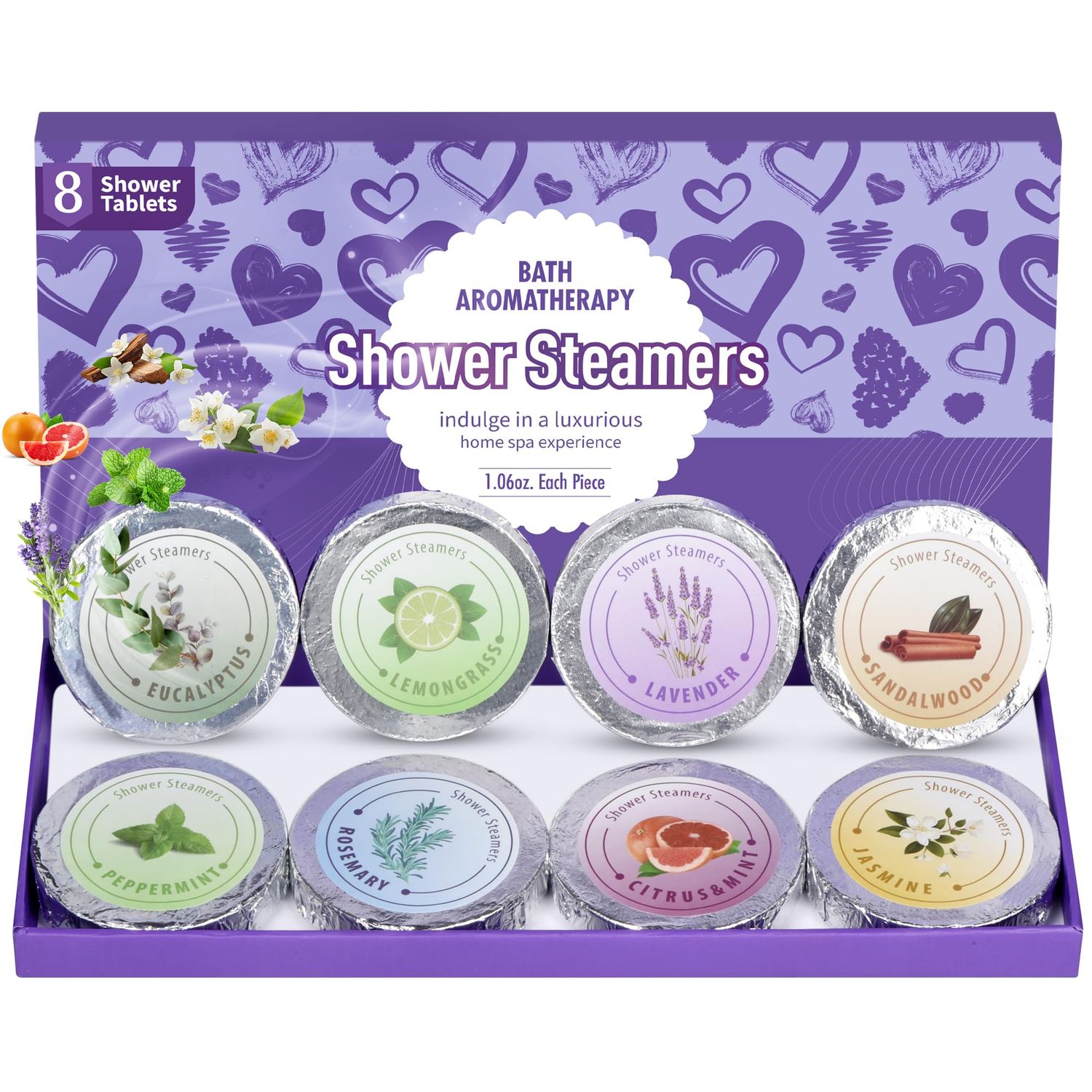 Shower Steamers Aromatherapy - 8 Pack Shower Bombs Birthday Gifts for Women, Gifts for Mom, Organic with Essential Oils, Shower Self Care Gifts for Women(Purple)
