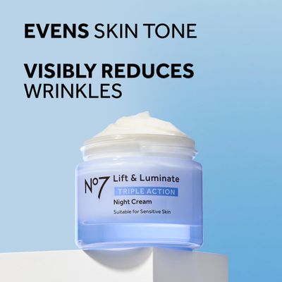 No7 Lift &amp; Luminate Triple Action Fragrance Free Night Cream - Anti Wrinkle, Collagen Peptide Brightening Cream - Skin Firming Hyaluronic Acid &amp; Hibiscus + Vitamin C Face Cream (50ml)