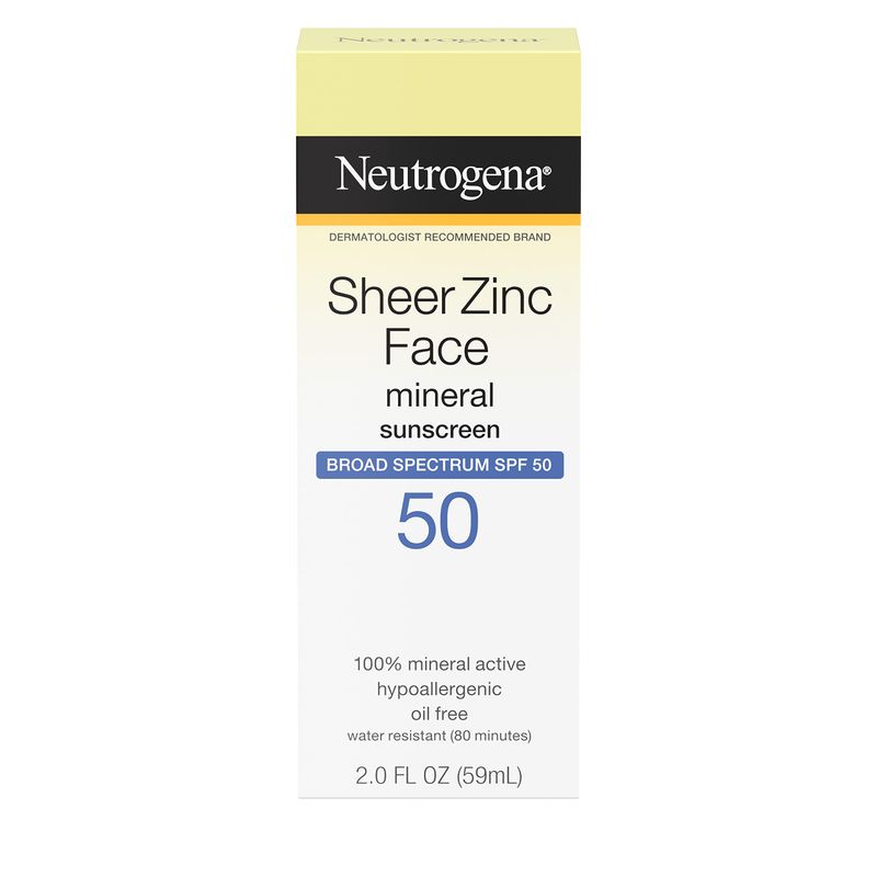 Neutrogena Sheer Zinc Oxide Dry-Touch Mineral Face Sunscreen Lotion with Broad Spectrum SPF 50, Oil-Free, Non-Comedogenic &amp; Non-Greasy, Hypoallergenic, 2 fl. oz