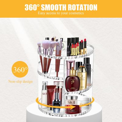 TiStm 360 Rotating Makeup Organizer, Adjustable Layer Spinning Skincare Organizer with Brush Holder,Large Capacity Perfume Organizer Lazy Susan Makeup Organizers for Dresser Bathroom, Clear