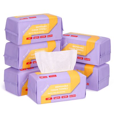 Primpro 600 Count Disposable Face Towels for Bathroom Guest Hand Washcloth Lint-Free Dry Wipes Biodegradable Facial Cleansing Towelettes Ultra Soft Makeup Remover Towels (100 Count 6 Pack)