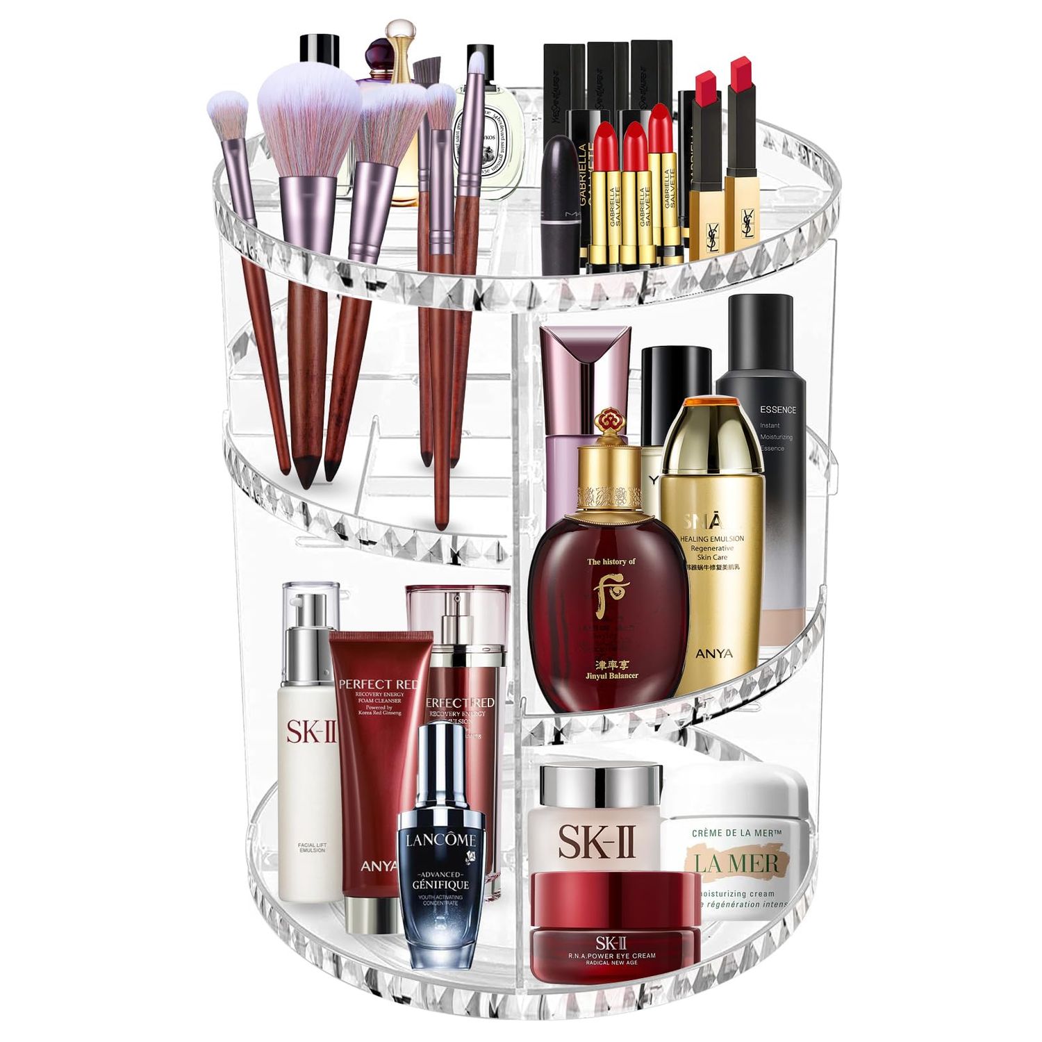 TiStm 360 Rotating Makeup Organizer, Adjustable Layer Spinning Skincare Organizer with Brush Holder,Large Capacity Perfume Organizer Lazy Susan Makeup Organizers for Dresser Bathroom, Clear