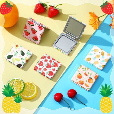 Vicenpal Compact Mirrors Small Pocket Mirror Fruit Design Mini Magnifying Portable Makeup Compact Mirror Pu Leather Double Sided Pocket Mirror for Women Girls Mother Kids Gift (24 Pcs)