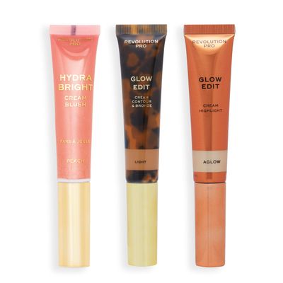 Revolution Pro Cream Face Wand Trio, Cream Contour, Blush &amp; Highlighter Makeup Set, Vegan &amp; Cruelty Free, Light, 1 x 12 ml, 2 x 15 ml