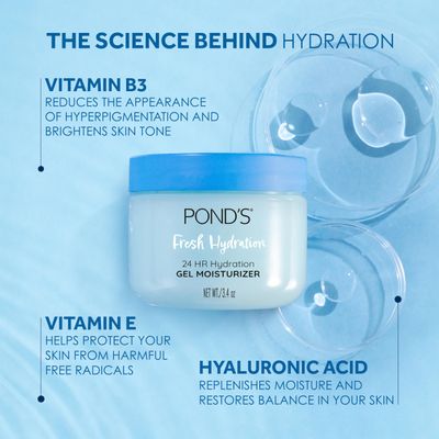 POND'S Hyaluronic Acid, Vitamin E &amp; B3 Gel Face Moisturizer For 24 hour Hydration and Luminous Skin, 3.4 oz