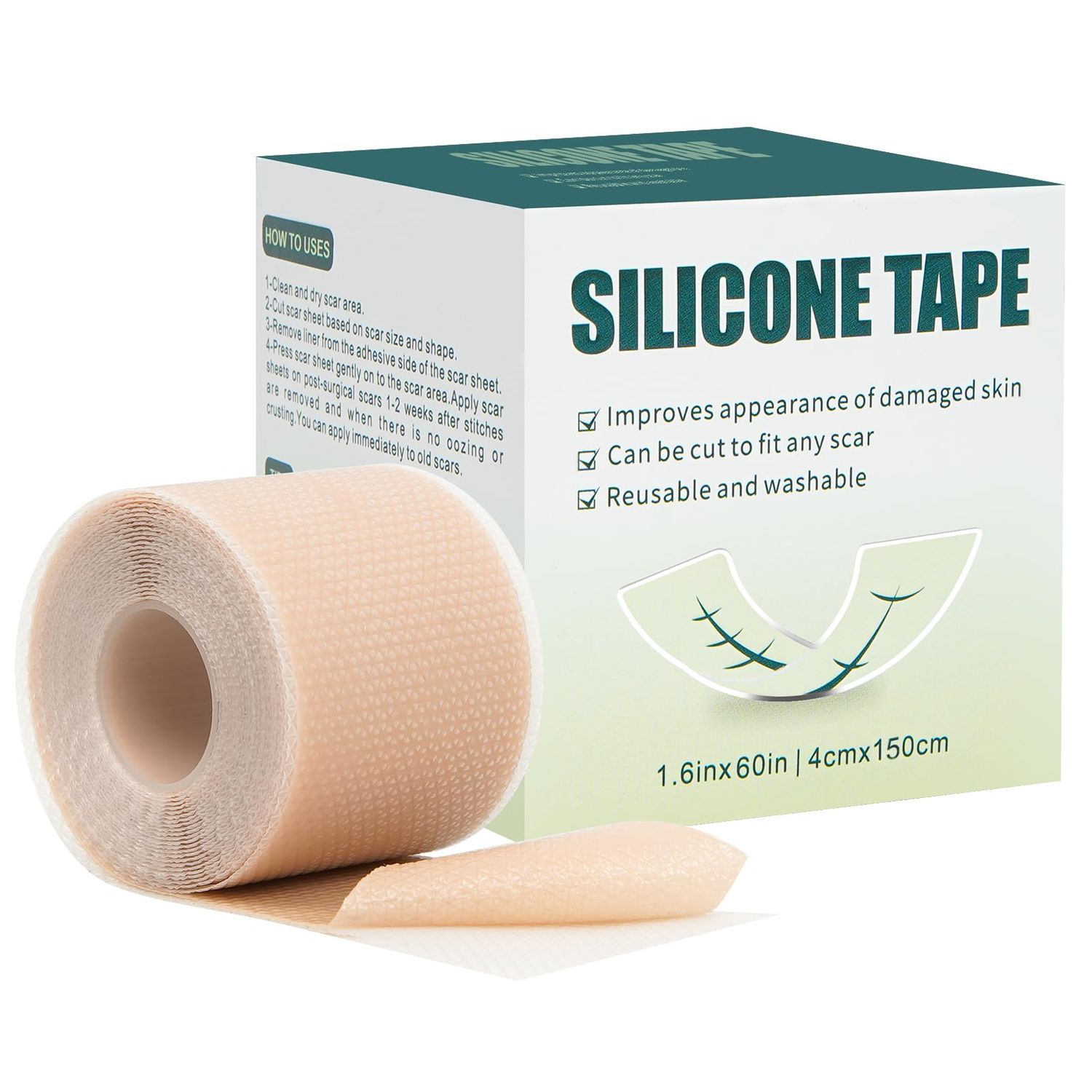 TTFTTF Silicone Scar Sheets (1.6&quot; x 60&quot; Roll-1.5M), Silicone Scar Tape for Scar Removal Treatment, Silicone Scar Removal Strips for Surgical, C-Section, Tummy Tuck, Keloid Bump Removal