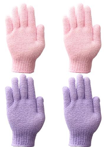 Shower Gloves,Double Sided Exfoliating Bath Gloves,Shower Body Scrub Gloves for Women &amp; Men Deep Clean Skin Spa Massage Beauty Skin Shower Scrubber Bathing Accessories,#P207 (2pairs Color 06)