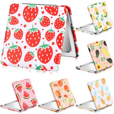 Vicenpal Compact Mirrors Small Pocket Mirror Fruit Design Mini Magnifying Portable Makeup Compact Mirror Pu Leather Double Sided Pocket Mirror for Women Girls Mother Kids Gift (24 Pcs)