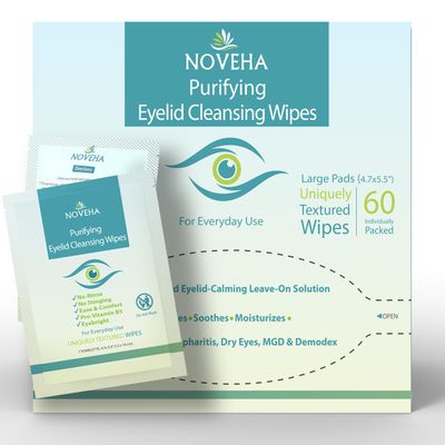 NOVEHA Eyelid &amp; Lash Wipes | For Itchy, Dry Eyes, Styes &amp; Blepharitis, Demodex | lid and lash Cleansing Wipes, Hypoallergenic &amp; Soothing For Sensitive Eyes, Pack of 60