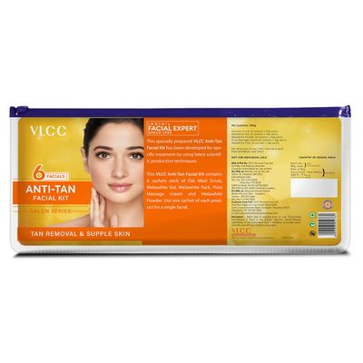 VLCC Natural Anti Tan Facial Kit - Multi Use (6 Facials)| Salon Like Facial at Home in Just 5-Steps | Includes Scrub, Gel, Powder, Massage Cream &amp; Face Pack | 10.58 Oz/300 g