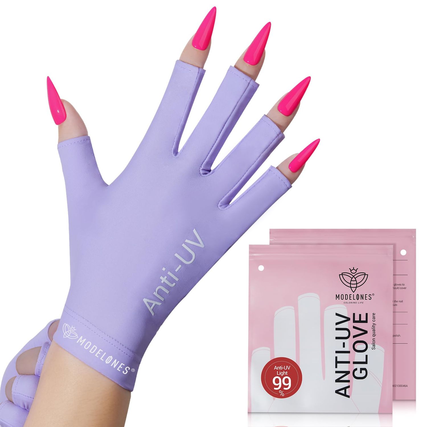 modelones UV Gloves for Gel Manicures, Premium UPF99+ UV Protection Gloves for UV/LED Gel Nail Lamp, Nail Art Skin Care Fingerless Anti UV Glove Protect Hands from UV Harm (Purple)