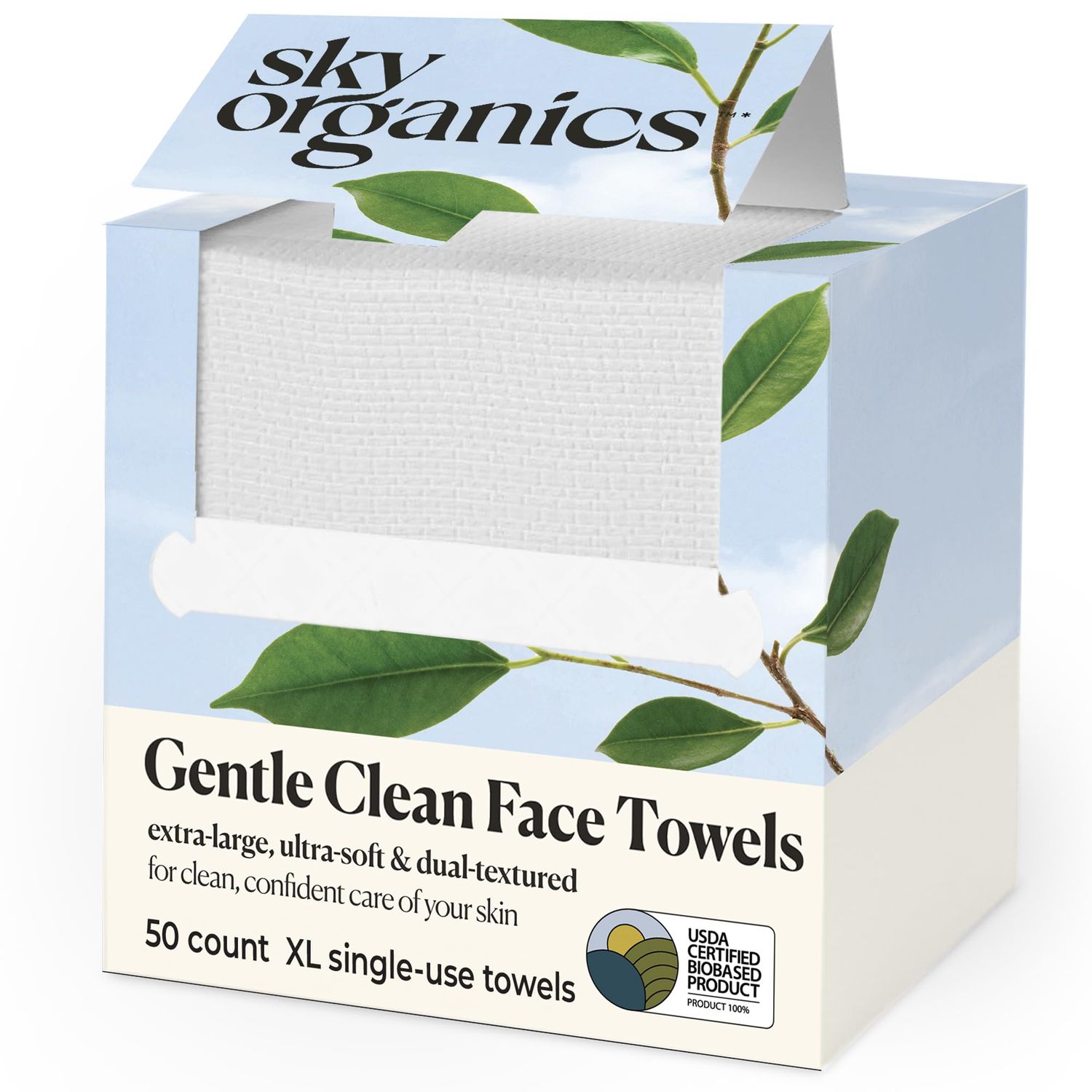 Sky Organics - Gentle Clean Face Towels (1-Pack) - 50 XL Single-Use Face Wipes - Ultra Soft &amp; Dual Textured - Disposable Face Towel - Makeup Remover Wipes - Cruelty Free - Skin Care Tools - Self Care