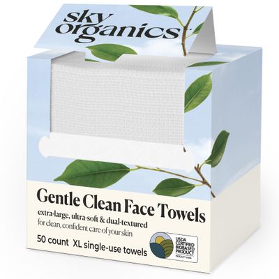 Sky Organics - Gentle Clean Face Towels (1-Pack) - 50 XL Single-Use Face Wipes - Ultra Soft &amp; Dual Textured - Disposable Face Towel - Makeup Remover Wipes - Cruelty Free - Skin Care Tools - Self Care