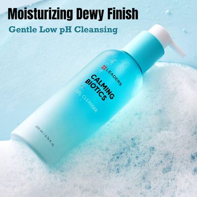 LEADERS Cosmetics Calming Biotics Gel Cleanser - 200ml, 6.76 fl oz Gentle, Hydrating Face Wash for Sensitive Skin, Sulfate-Free, Balances Skin Microbiome