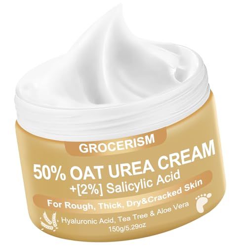 Urea Cream 50 Percent for Feet Maximum Strength 5.29 oz with Oat and 2% Salicylic Acid, Foot &amp; Hand Cream included Hyaluronic Acid, Tea Tree and Aloe Vera for Deep Moisturizing, Callus Removing