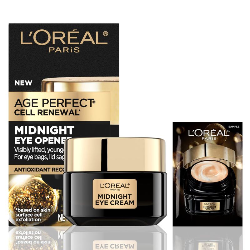L&#39;Oreal Paris Age Perfect Cell Renewal Midnight Eye Cream, Antioxidant-Rich Under Eye Cream to Treat 8 Signs of Aging, Includes Night Cream Sample